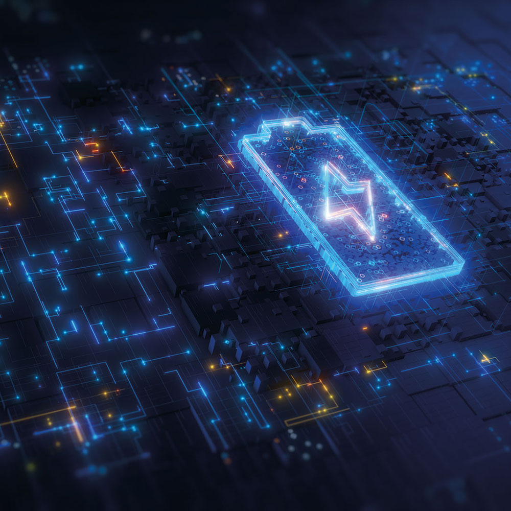 Battery to electric cars and mobile devices with clean electricity, Technology battery high power electric energy, Green renewable energy battery storage, Technology digital background 3d Rendering