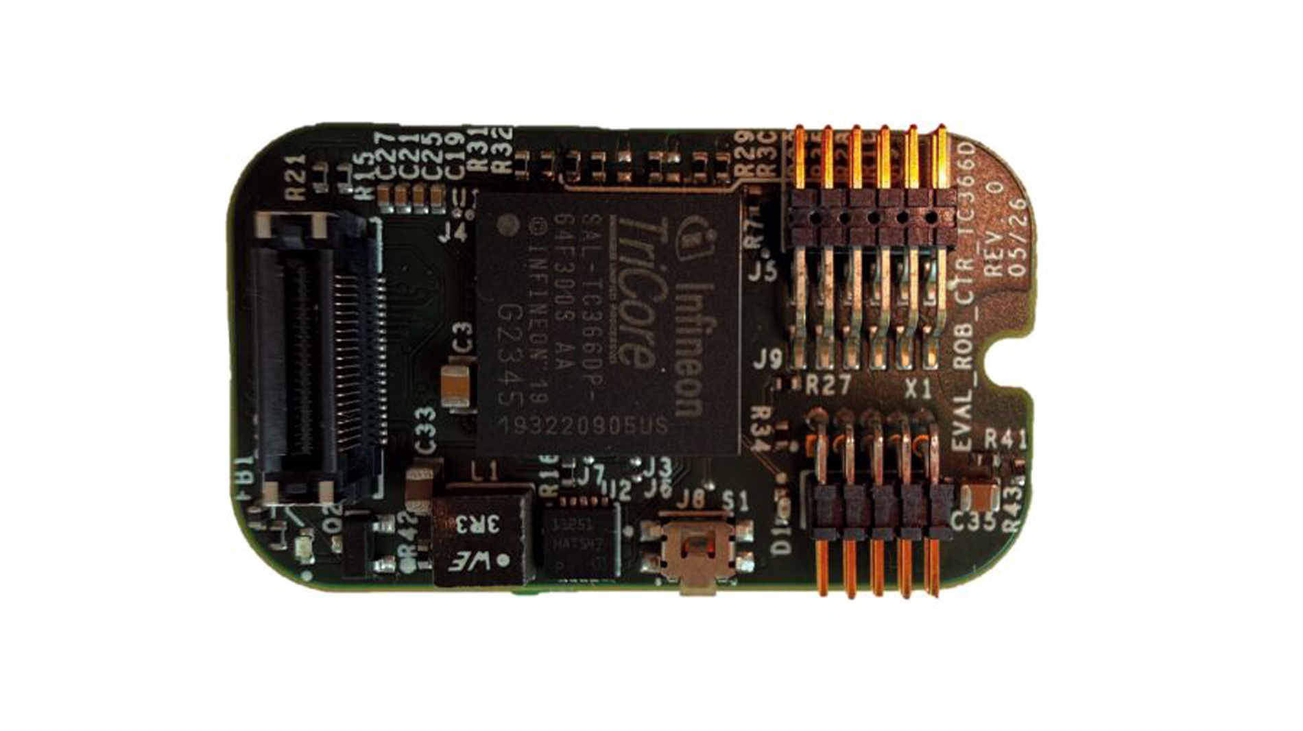Figure 8: Interchangeable MCU board featuring an AURIX TC366DP dual-core microcontroller. (Image: Infineon Technologies)